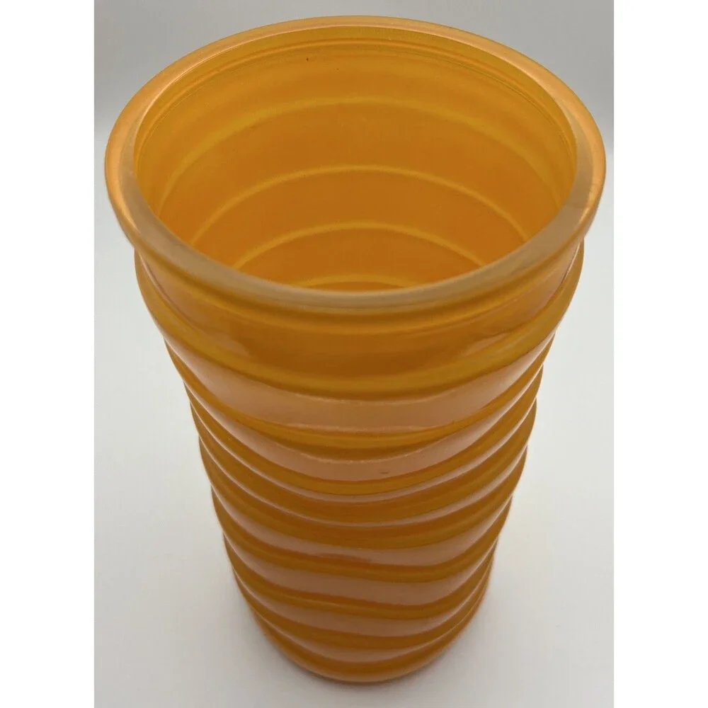 Collectible Vintage Orange Hoosier Ribbed Glass Vase 8 1/2” Tall